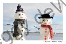 Snowmen Waupoos Couple Closeup #3987